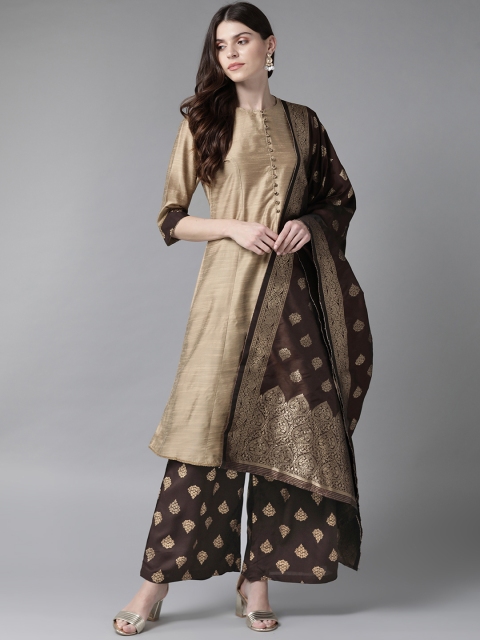 

Shree Women Beige & Brown Solid Kurta with Palazzos & Dupatta