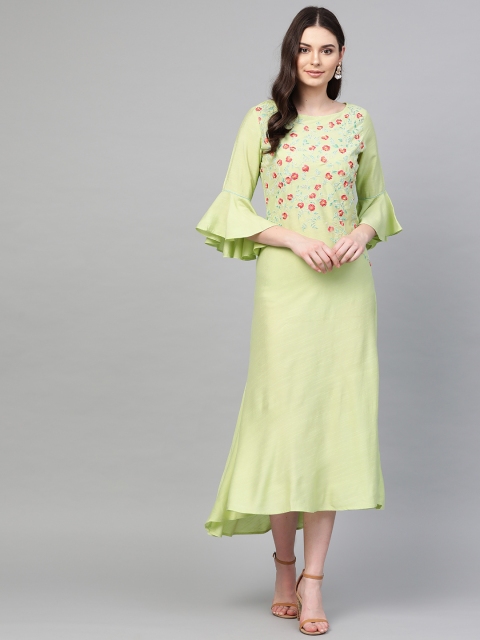 

Shree Women Lime Green Embroidered Maxi Dress