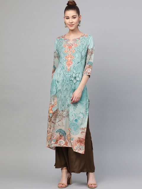 

Shree Women Green & Coffee Brown Printed Kurta with Palazzos