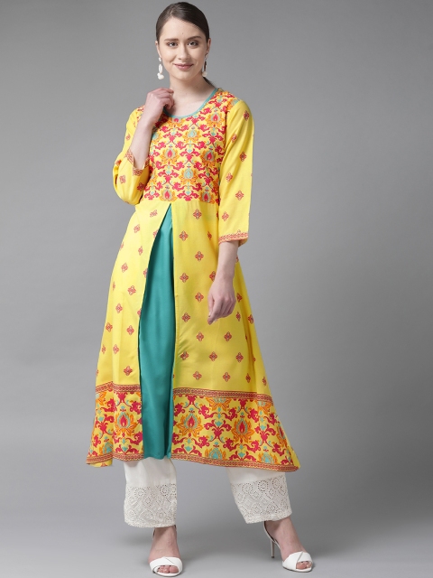 

Shree Women Yellow & Red Printed A-Line Kurta