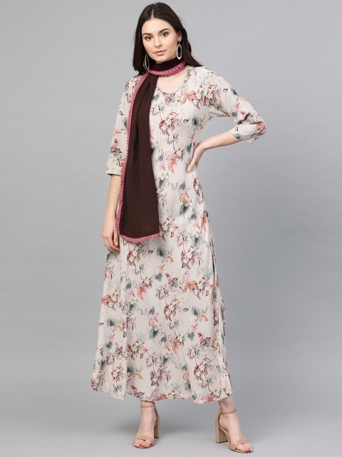 

Shree Women Pink Printed Maxi A-Line Dress with Stole