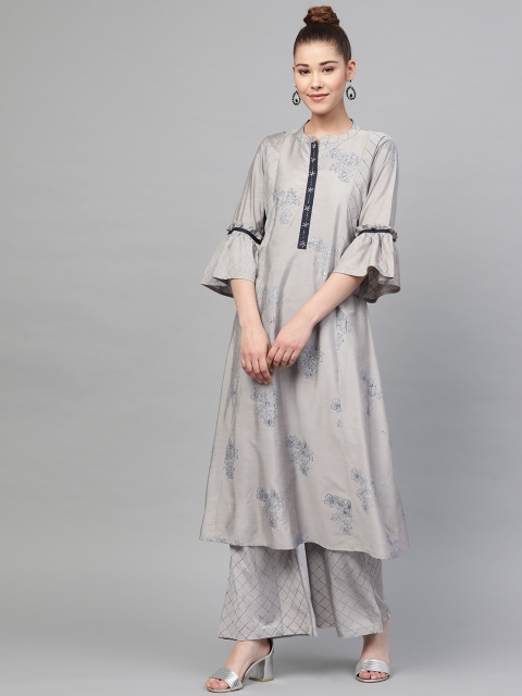 

Shree Women Grey & Navy Blue Printed Kurta with Palazzos