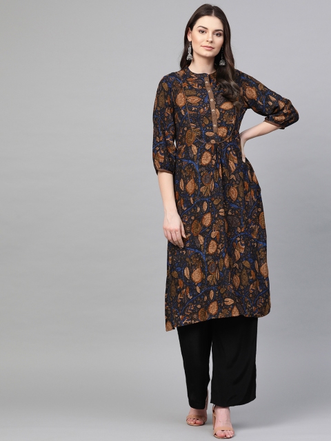 

Shree Women Black & Rust Brown Printed Straight Kurta