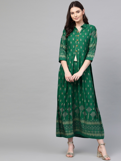 

Shree Women Green & Golden Printed Maxi Dress