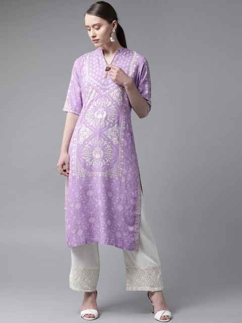 

Shree Women Purple & White Foil Printed Straight Kurta