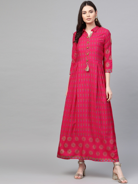 

Shree Women Pink & Blue Printed Maxi Dress