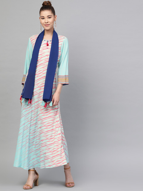 

Shree Women Blue & Pink Dyed Maxi Dress with Scarf