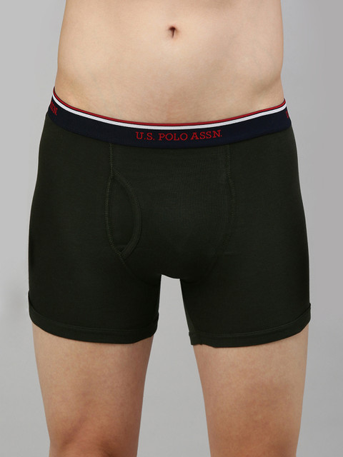 

U.S. Polo Assn. Men Olive Green Solid Pure Cotton Trunks I667-179-P1-XL