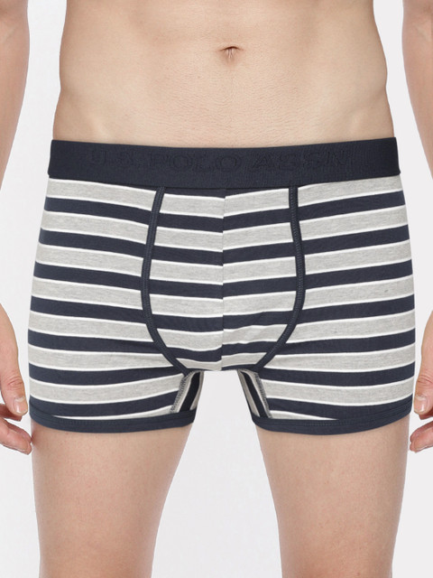

U.S. Polo Assn. Men Navy Blue & Grey Melange Striped Trunks Y9I004-981-ST-XL