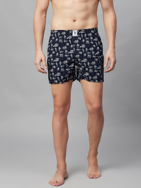 

U.S. Polo Assn. Men Navy Blue & White Quirky Printed Pure Cotton Boxers I657-CF1-PR