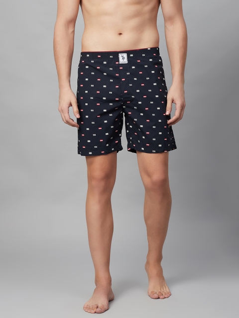 

U.S. Polo Assn. Men Navy Blue & White Quirky Printed Pure Cotton Boxers Y9I600-CQ1-PR