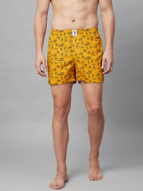 

U.S. Polo Assn. Men Mustard Yellow & Navy Quirky Printed Pure Cotton Boxers I657-CG1-PR