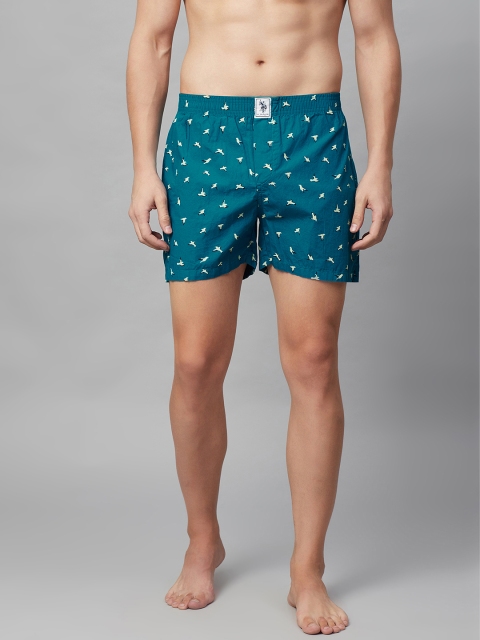 

U.S. Polo Assn. Men Teal Blue & White Birds Printed Pure Cotton Boxers I657-CH1-PR