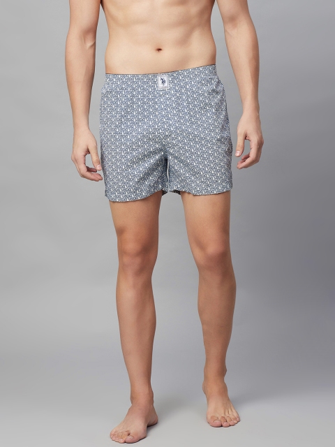 

U.S. Polo Assn. Men White & Blue Brand Logo Printed Pure Cotton Boxers I657-CJ1-PR