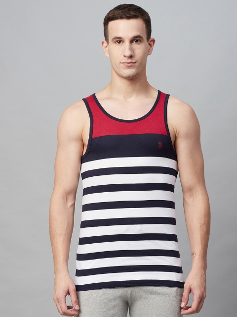 

U.S. Polo Assn. Men White & Navy Blue Striped Innerwear Vest Y9I555-RNW-CP