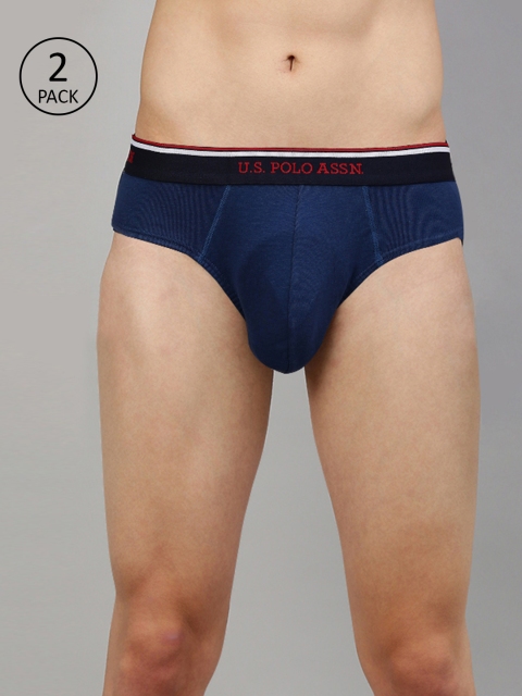 

U.S. Polo Assn. Men Pack of 2 Navy Blue Pure Cotton Solid Briefs I666-008