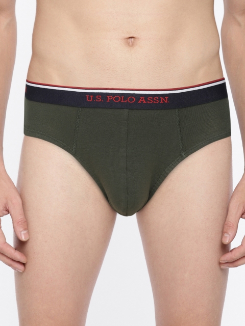 

U.S. Polo Assn. Men Olive Green Solid Pure Cotton Briefs I666-179-P1