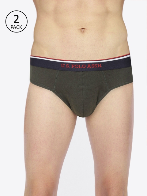 

U.S. Polo Assn. Men Pack of 2 Olive Green Solid Briefs I666-179-P2