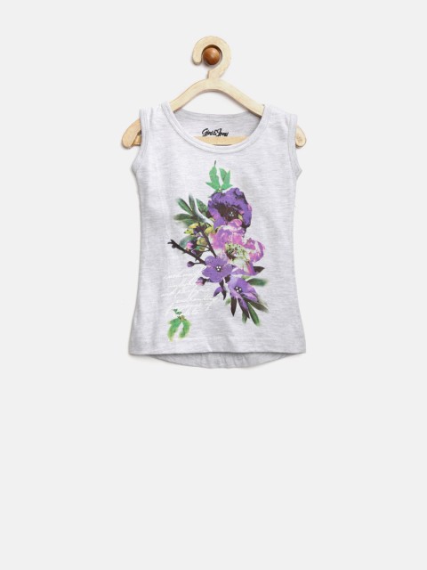 

Gini & Jony Girls Grey Melange Floral Print Top