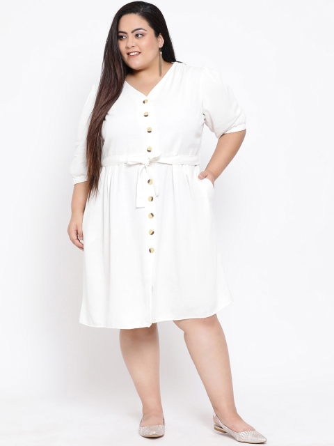 

Oxolloxo Women White Solid Fit and Flare Dress