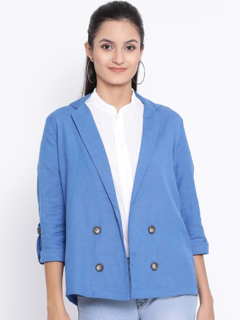 

Oxolloxo Women Blue Solid Open Front Casual Blazer