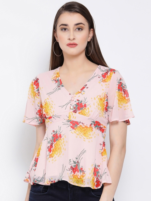 

Oxolloxo Women Pink And Yellow Printed Peplum Top