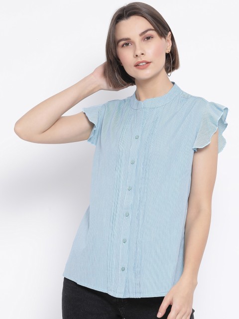 

Oxolloxo Women Blue Comfort Regular Fit Striped Casual Shirt