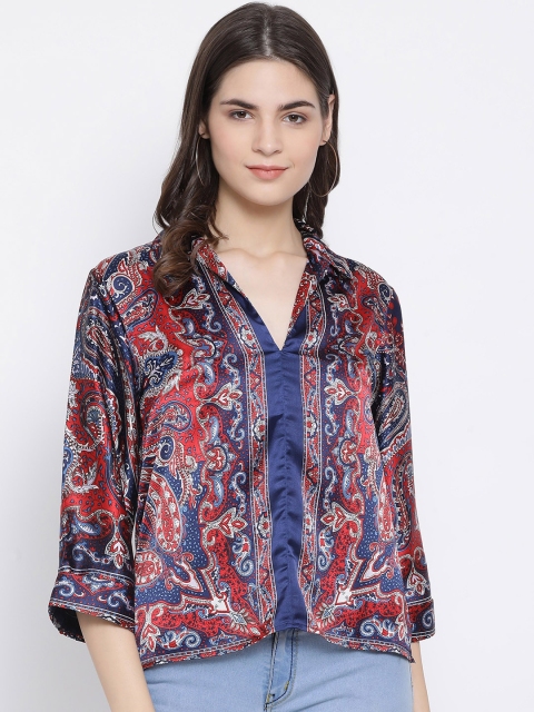 

Oxolloxo Women Navy Blue And Red Printed Shirt Style Top
