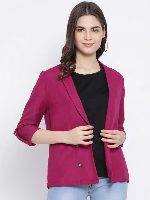 

Oxolloxo Women Magenta Solid Single-Breasted Open Front Casual Blazer