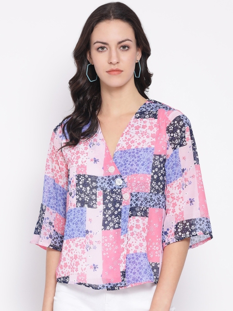 

Oxolloxo Women Pink And Blue Printed Wrap Top