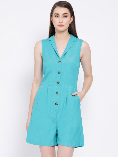

Oxolloxo Women Turquoise Blue Solid Playsuit
