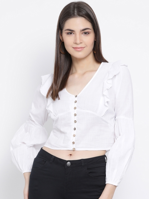 

Oxolloxo Women White Solid Empire Pure Cotton Top