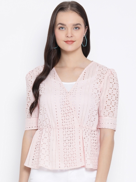 

Oxolloxo Women Pink Self Design Schiffli Wrap Top