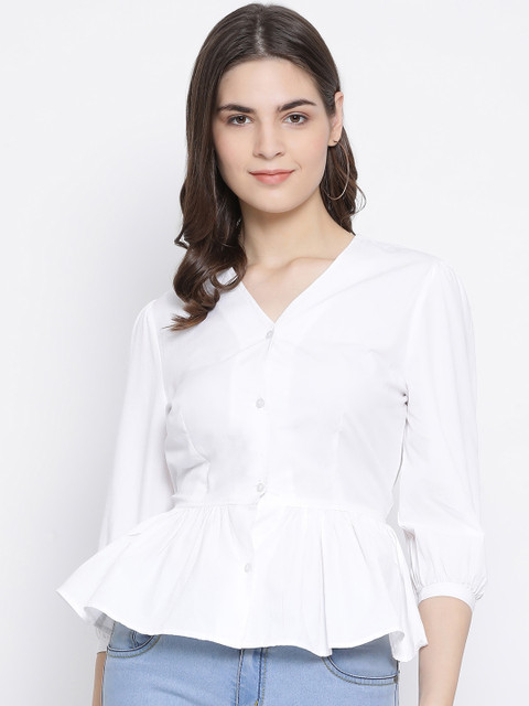 

Oxolloxo Women White Solid Peplum Top