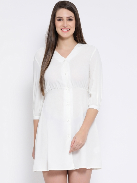 

Oxolloxo Women White Solid Fit and Flare Dress