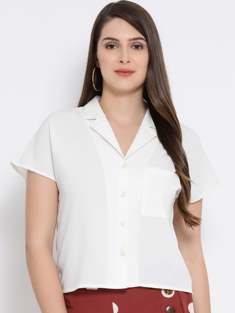 

Oxolloxo Women White Comfort Regular Fit Solid Casual Shirt