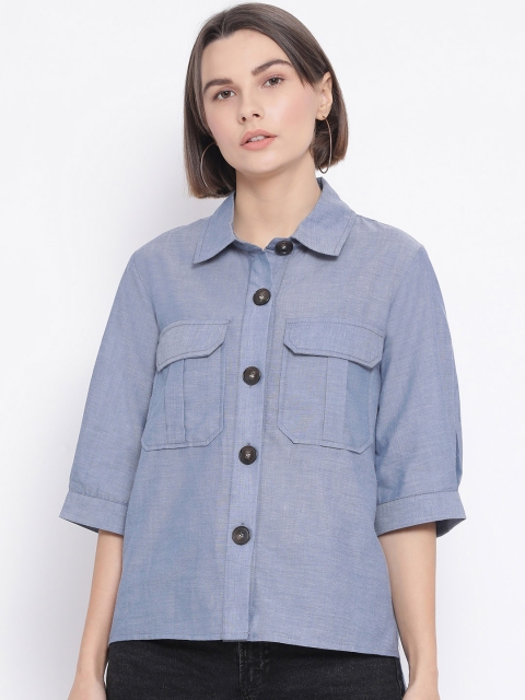 

Oxolloxo Women Blue Comfort Regular Fit Solid Casual Shirt