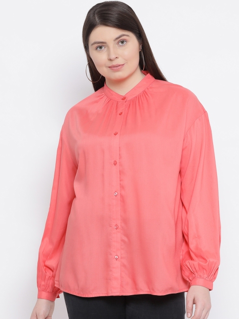 

Oxolloxo Women Peach-Coloured Comfort Regular Fit Solid Casual Shirt
