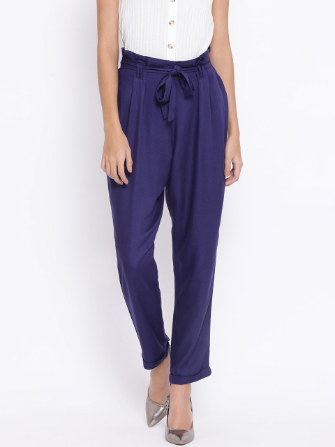 

Oxolloxo Women Navy Blue Regular Fit Solid Peg Trousers