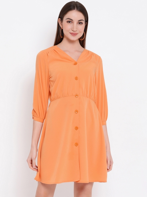 

Oxolloxo Women Orange Solid Fit and Flare Dress