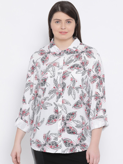 

Oxolloxo Women White & Black Comfort Regular Fit Printed Casual Shirt