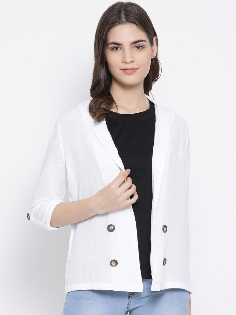 

Oxolloxo Women White Solid Open-Front Casual Blazer