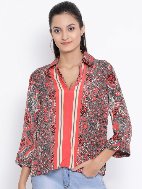 

Oxolloxo Women Red Printed Shirt Style Top