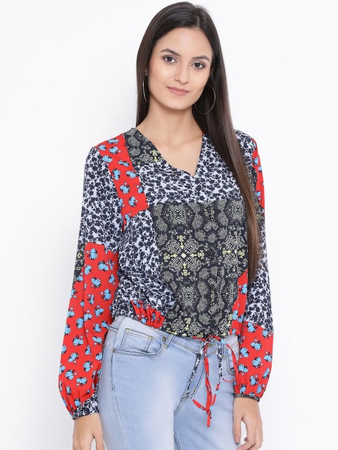 

Oxolloxo Women Red & Blue Printed Blouson Top