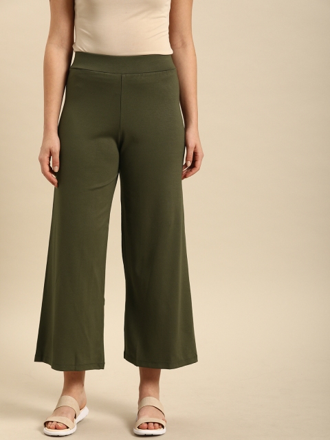 

ether Women Olive Green Solid Culottes