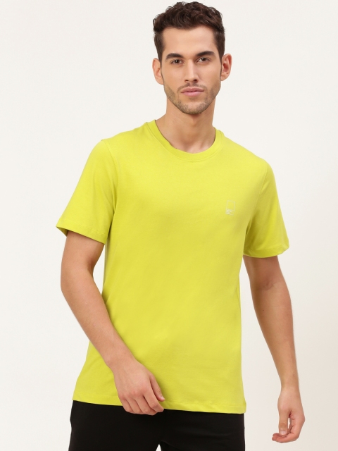 

ether Men Lime Green Solid Round Neck Non-Fading Hi-IQ T-shirt