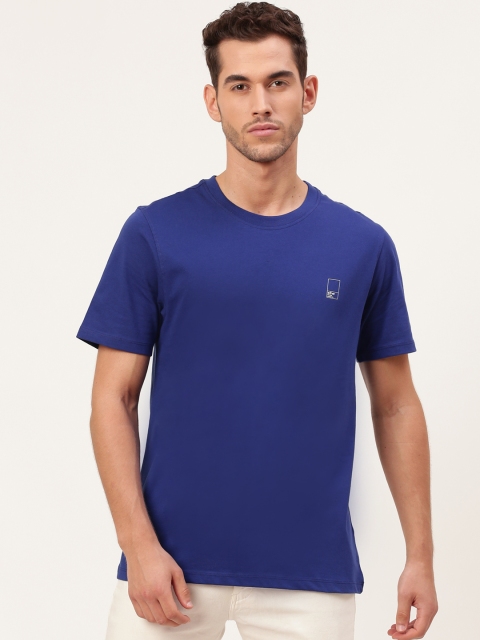 

ether Men Blue Solid Round Neck Non-Fading Hi-IQ T-shirt