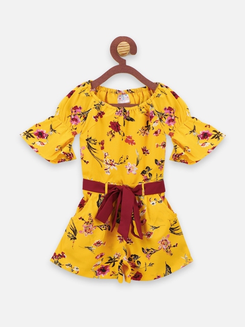 

LilPicks Girls Mustard Yellow & Red Printed Basic Jumpsuit