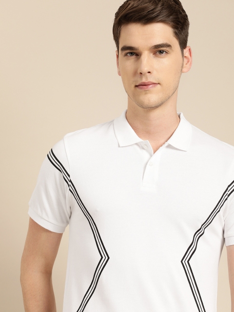 

ether Men White Solid Polo Collar T-shirt with Printed Detail