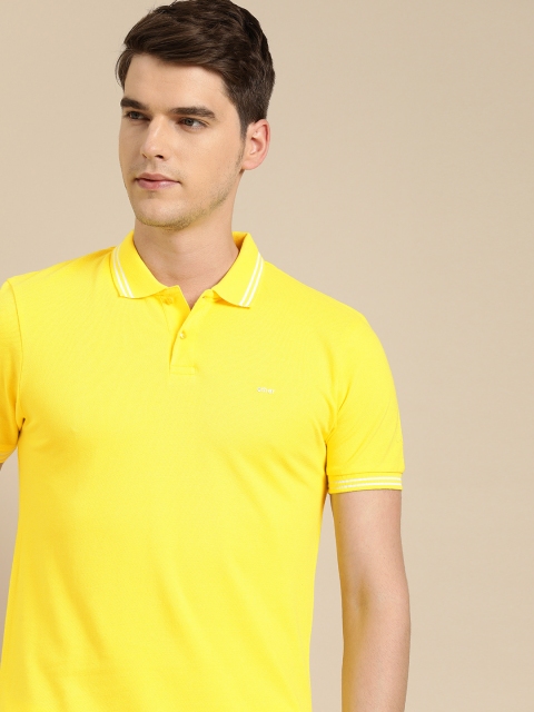 

ether Men Yellow Solid Polo Collar Pure Cotton T-shirt